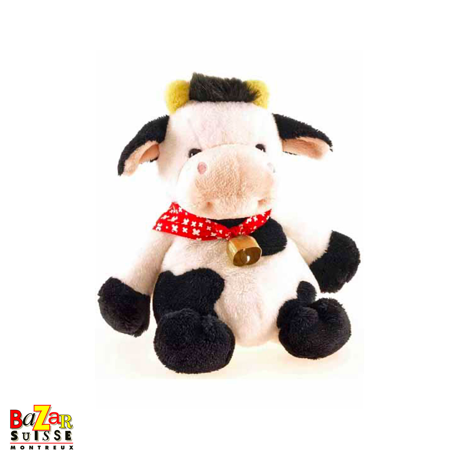Peluche vache avec bandana et clochette - 21 cm