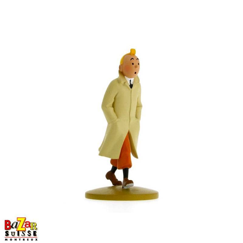 Figurine Tintin en trench-coat - Résine, 12 cm