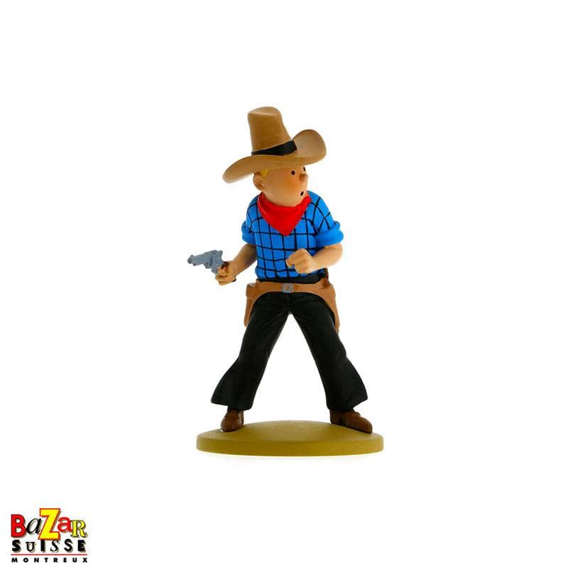Figurine Tintin en cow-boy - Résine, 12 cm