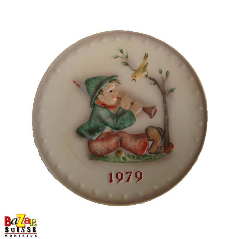 Assiette Hummel 1979 - enfant musicien et oiseau