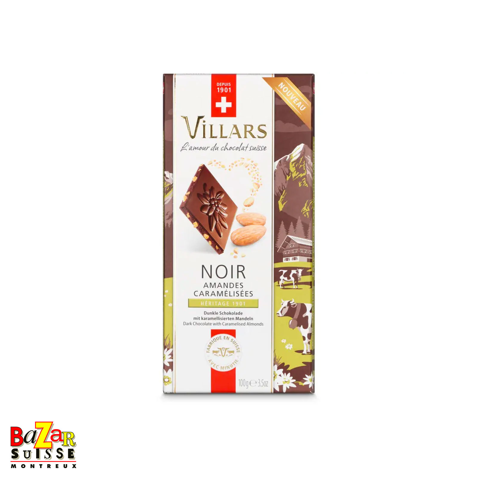 Chocolat noir suisse Villars aux amandes caramélisées - 100 g