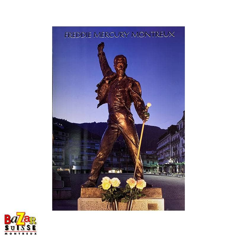 Poster Freddie Mercury - statue illuminée à Montreux